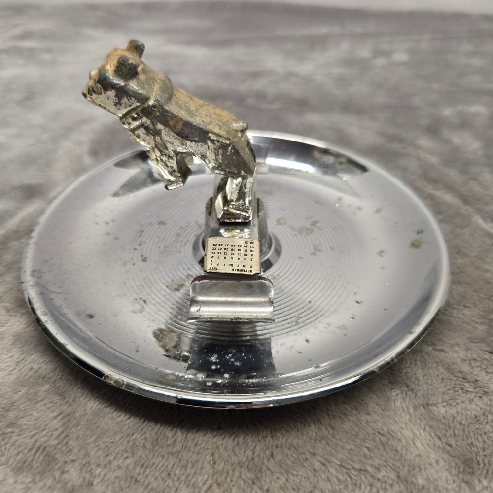 Vintage Mack Trucks Bulldog Hood Ornament Chrome Ashtray Desk Accessory 1973 USA